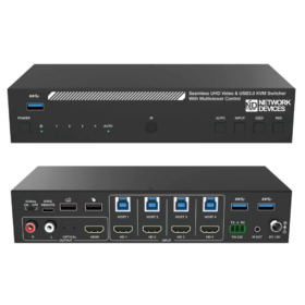 4 x 1 KVM Switcher with Multiview, USB3, 4K60 UHD, RS232 Control, Audio Out with Volume Control